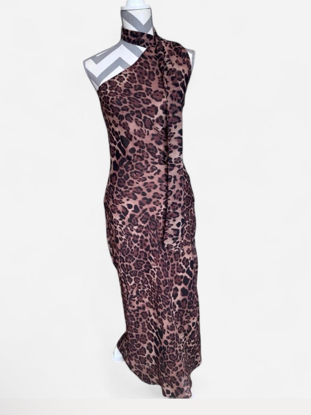 Leopard Print One-Shoulder Maxi Dress - Brown